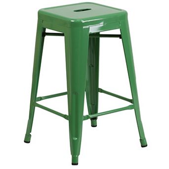 Merrick Lane Newark Series Backless Metal Stool with Square Seat for Indoor-Outdoor Use