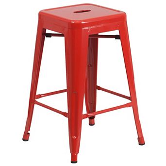 Merrick Lane Newark Series Backless Metal Stool with Square Seat for Indoor-Outdoor Use