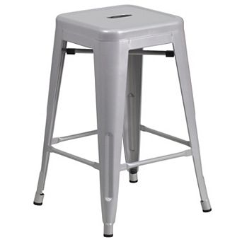 Merrick Lane Newark Series Backless Metal Stool with Square Seat for Indoor-Outdoor Use
