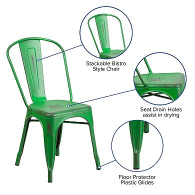 Merrick Lane Banks Indoor/Outdoor Stacking Metal Dining Chair with Single Slat Back and Distressed Powder Coated Finish
