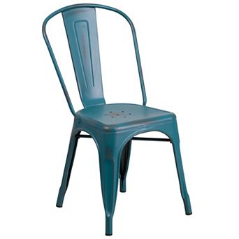 Merrick Lane Banks Indoor/Outdoor Stacking Metal Dining Chair with Single Slat Back and Distressed Powder Coated Finish