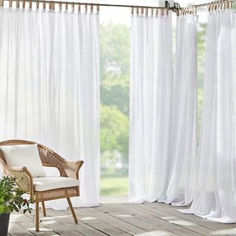 Elrene Home Fashions Darien Solid Indoor/Outdoor Sheer Adhesive Loop Tab Top Window Curtain Panel