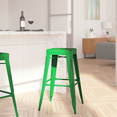 Merrick Lane Elba Series Metal Stool with Powder Coated Finish and Integrated Floor Glides