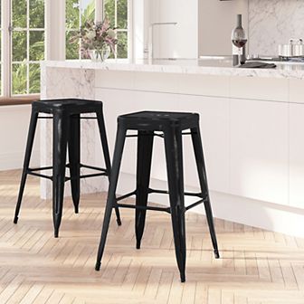 Merrick Lane Elba Series Metal Stool with Powder Coated Finish and Integrated Floor Glides