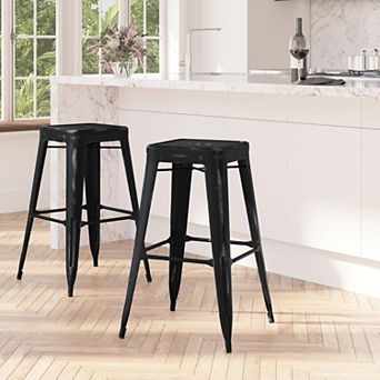 Merrick Lane Elba Series Metal Stool with Powder Coated Finish and Integrated Floor Glides