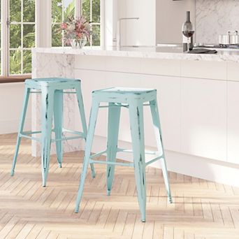 Merrick Lane Elba Series Metal Stool with Powder Coated Finish and Integrated Floor Glides