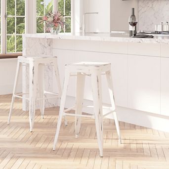 Merrick Lane Elba Series Metal Stool with Powder Coated Finish and Integrated Floor Glides