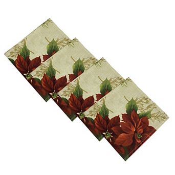 Elrene Home Fashions Festive Poinsettia Holiday Cloth Napkins, Set of 4
