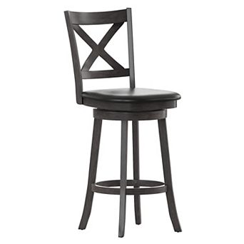 Merrick Lane Sora 30" Classic Wooden Crossback Swivel Bar Height Pub Stool with Upholstered Padded Seat and Integrated Footrest