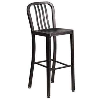 Merrick Lane Santorini 30 Inch Galvanized Steel Indoor/Outdoor Counter Bar Stool With Slatted Back And Powder Coated Finish