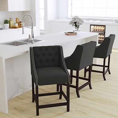 Merrick Lane Hadleigh Upholstered Counter Stool 24" High Transitional Tufted Counter Stool with Accent Nail Trim