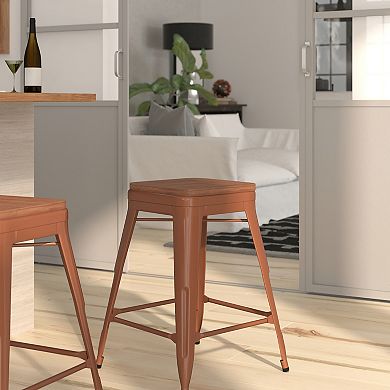 Merrick Lane Dalton Series Backless Metal Dining Stool with Wooden Seat for Indoor Use