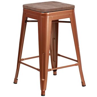 Merrick Lane Dalton Series Backless Metal Dining Stool with Wooden Seat for Indoor Use