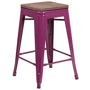 Merrick Lane Dalton Series Backless Metal Dining Stool with Wooden Seat for Indoor Use
