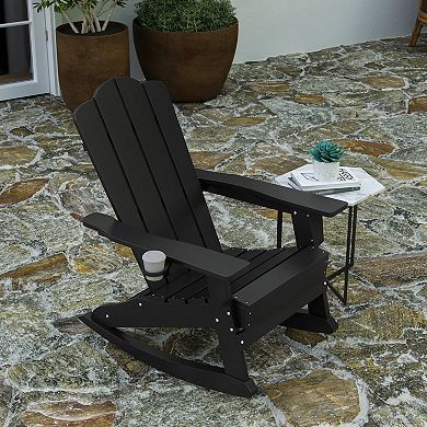 Merrick Lane All-Weather Rocking Adirondack Chair with Swiveling Cupholder