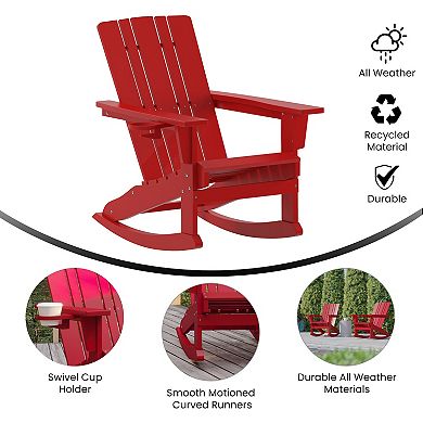 Merrick Lane All-Weather Rocking Adirondack Chair with Swiveling Cupholder