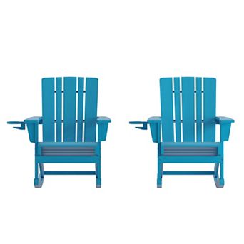 Merrick Lane All-Weather Rocking Adirondack Chair with Swiveling Cupholder