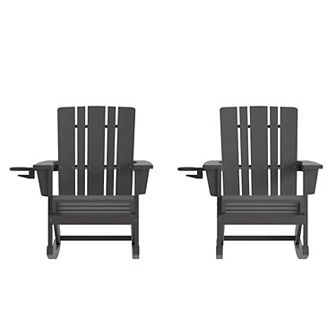 Merrick Lane All-Weather Rocking Adirondack Chair with Swiveling Cupholder