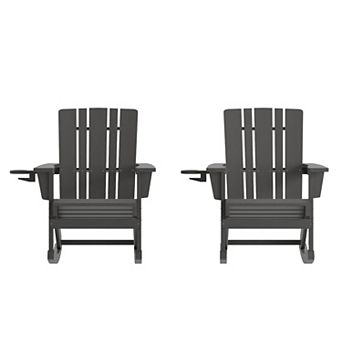 Merrick Lane All-Weather Rocking Adirondack Chair with Swiveling Cupholder