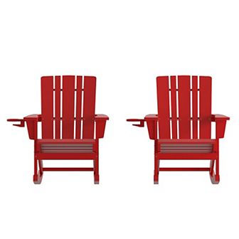 Merrick Lane All-Weather Rocking Adirondack Chair with Swiveling Cupholder