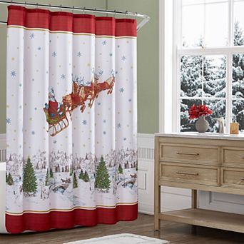 Elrene Home Fashions Santa’s Snowy Sleighride Holiday Fabric Shower Curtain