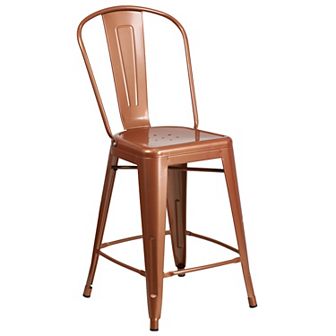 Merrick Lane Stella 24" Metal Indoor-Outdoor Counter Stool with Vertical Slat Back and Integrated Footrest