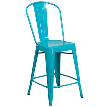 Merrick Lane Stella 24" Metal Indoor-Outdoor Counter Stool with Vertical Slat Back and Integrated Footrest