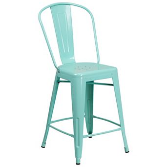 Merrick Lane Stella 24" Metal Indoor-Outdoor Counter Stool with Vertical Slat Back and Integrated Footrest
