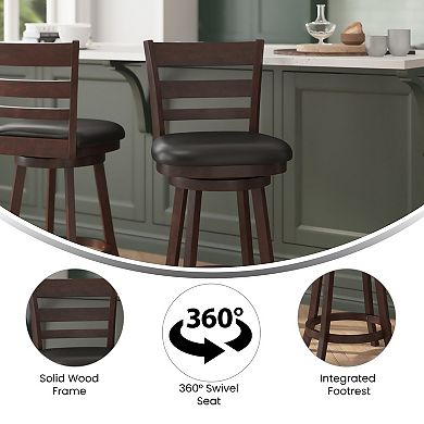 Merrick Lane Silla 24" Classic Wooden Ladderback Swivel Counter Height Stool with Upholstered Padded Seat and Integrated Footrest