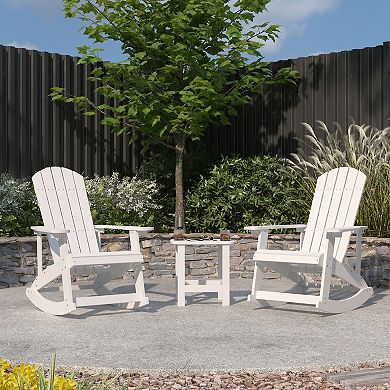 Merrick Lane All-Weather Adirondack Rocking Chairs & Outdoor Side Table