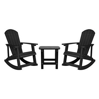 Merrick Lane All-Weather Adirondack Rocking Chairs & Outdoor Side Table