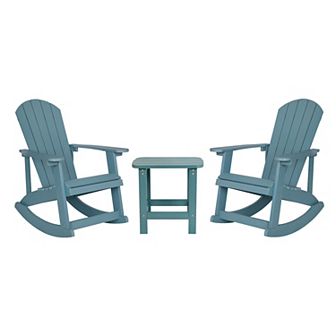 Merrick Lane All-Weather Adirondack Rocking Chairs & Outdoor Side Table