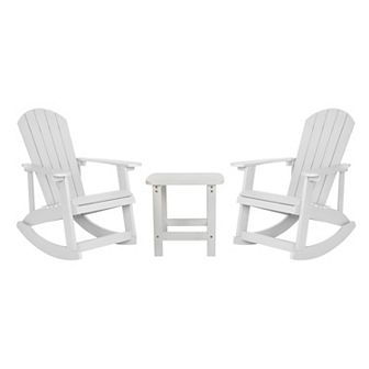 Merrick Lane All-Weather Adirondack Rocking Chairs & Outdoor Side Table