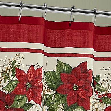 Elrene Home Fashions Red and White Poinsettias Holiday Fabric Shower Curtain