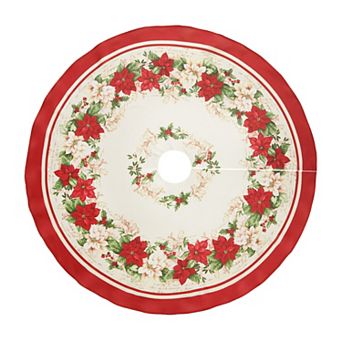 Elrene Home Fashions Red and White Poinsettias Christmas Tree Skirt, 48"X48"