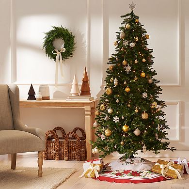 Elrene Home Fashions Red and White Poinsettias Christmas Tree Skirt, 48"X48"
