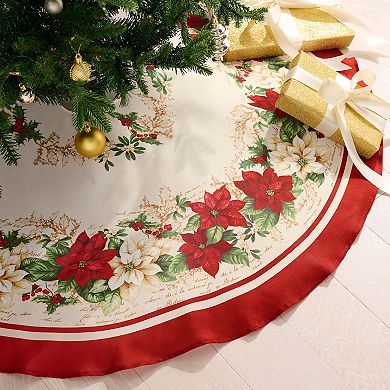 Elrene Home Fashions Red and White Poinsettias Christmas Tree Skirt, 48"X48"