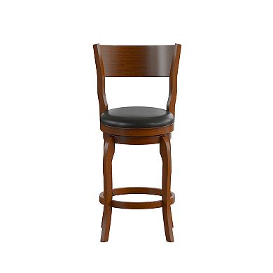 Merrick Lane Tally 24" Classic Wooden Open Back Swivel Counter Height Pub Stool with Upholstered Padded Seat and Integrated Footrest