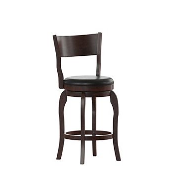 Merrick Lane Tally 24" Classic Wooden Open Back Swivel Counter Height Pub Stool with Upholstered Padded Seat and Integrated Footrest
