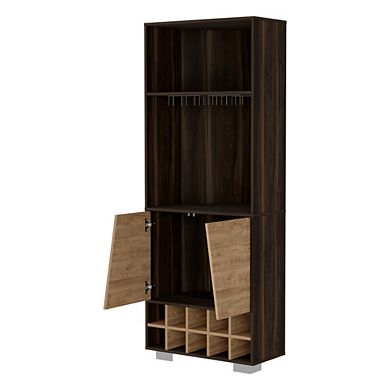 Bahamas Corner Bar, Ten Built-in Wine Rack, Double Door Cabinet, Two Shelves, Glass Rack