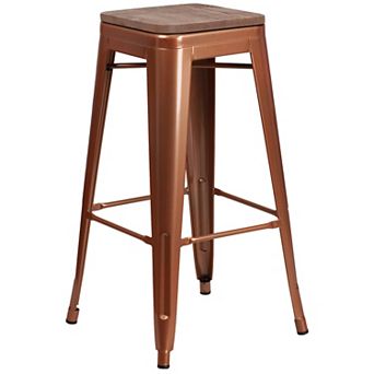 Merrick Lane Dalton Series Backless Metal Dining Stool with Wooden Seat for Indoor Use