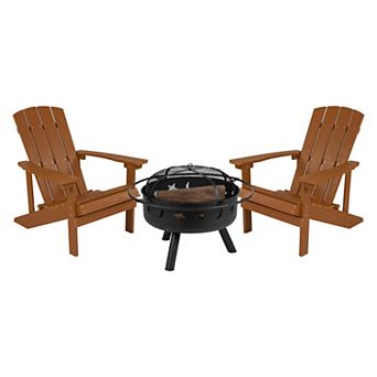 Merrick Lane Set of 2 Poly Resin Adirondack Chairs & Outdoor Star & Moon Firepit