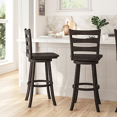 Merrick Lane Therus Commercial Grade Classic Wooden Ladderback Swivel Stool with Solid Wood Seat and Footrest