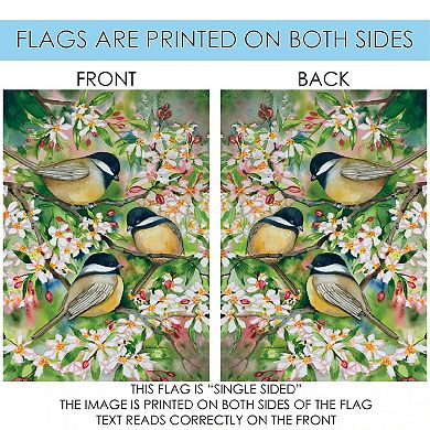 Sweet Chickadees and Flower Outdoor House Flag 40" x 28"