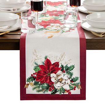 Elrene Home Fashions Poinsettia Garlands Engineered Table Runner, 13"x70"