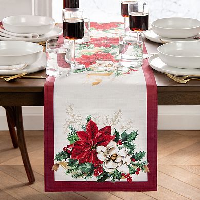 Elrene Home Fashions Poinsettia Garlands Engineered Table Runner, 13"x70"