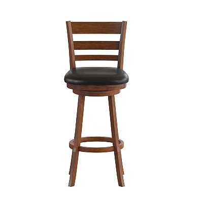 Merrick Lane Silla 30" Classic Wooden Ladderback Swivel Bar Height Stool with Upholstered Padded Seat and Integrated Footrest