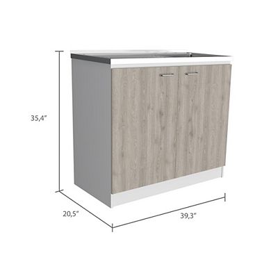 Oklahoma Utility Sink, Double Door Cabinet, Stainless Steel Countertop