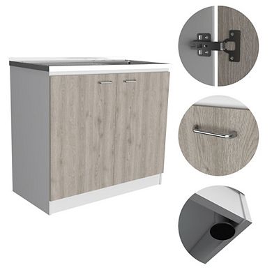 Oklahoma Utility Sink, Double Door Cabinet, Stainless Steel Countertop