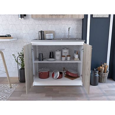 Oklahoma Utility Sink, Double Door Cabinet, Stainless Steel Countertop